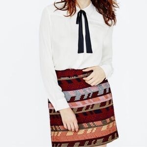 MAJE Red Arrowhead Jakarto Rouge Mini Skirt